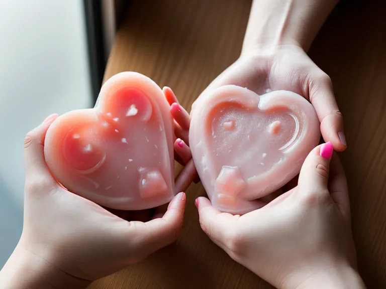 Close-up of two probiotic gummies being held over a wooden teacher's desk.