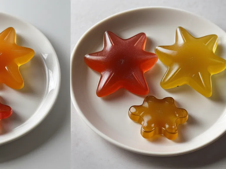 Comparison of colorful gummy vitamins and clear probiotic capsules on a plate.