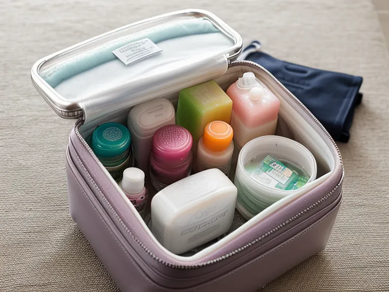 Gummy vitamins packed in a travel bag for an international trip.