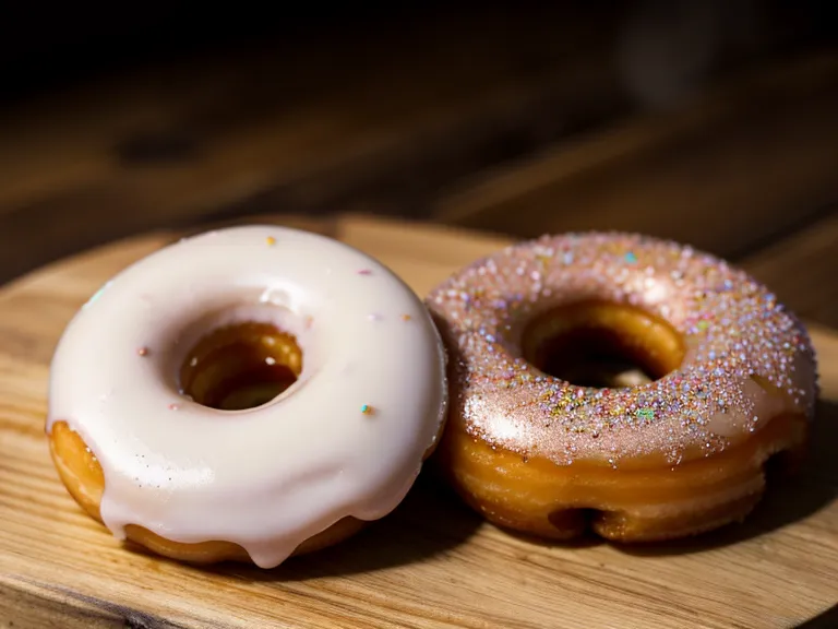 A glazed donut next to two gummy supplements on a wooden table